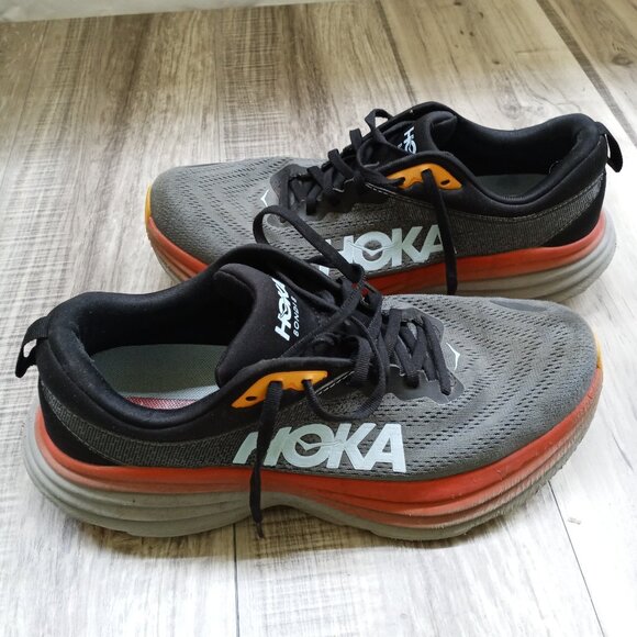 HOKA One One Bondi Men's 10.5 D Shoes Gray Orange - Picture 2 of 11
